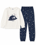MO Kids Girls Space Print Pyjama Set – Navy & Cream