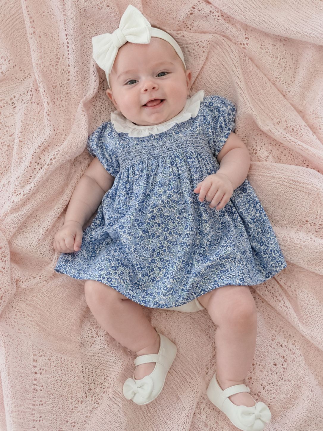 Baby Girl Blue Floral Smocked Dress