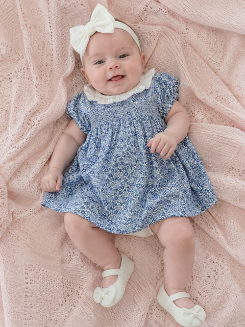 Baby Girl Blue Floral Smocked Dress