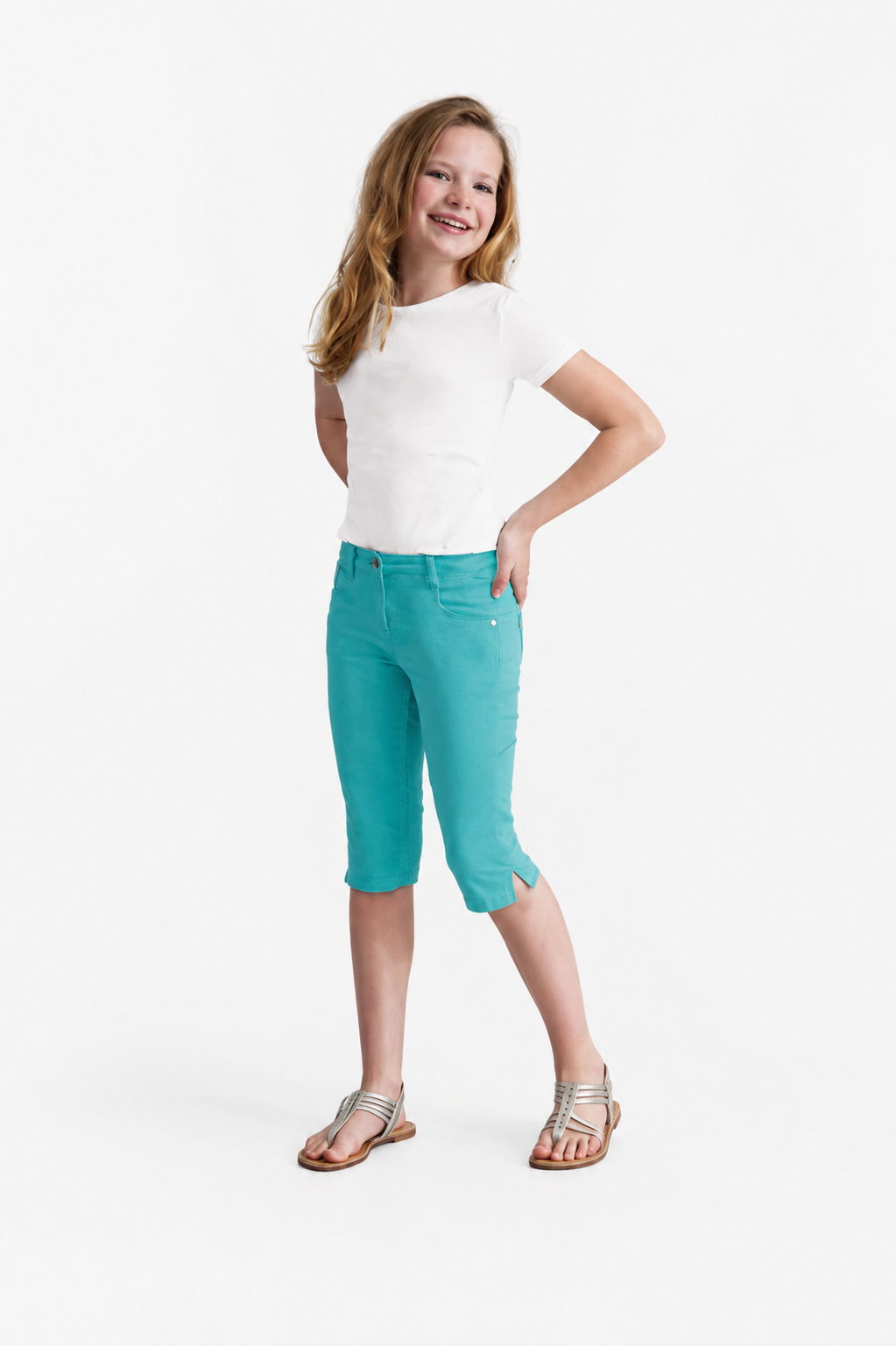 Poco Piano Girls Slim Fit Capri Trousers – Turquoise