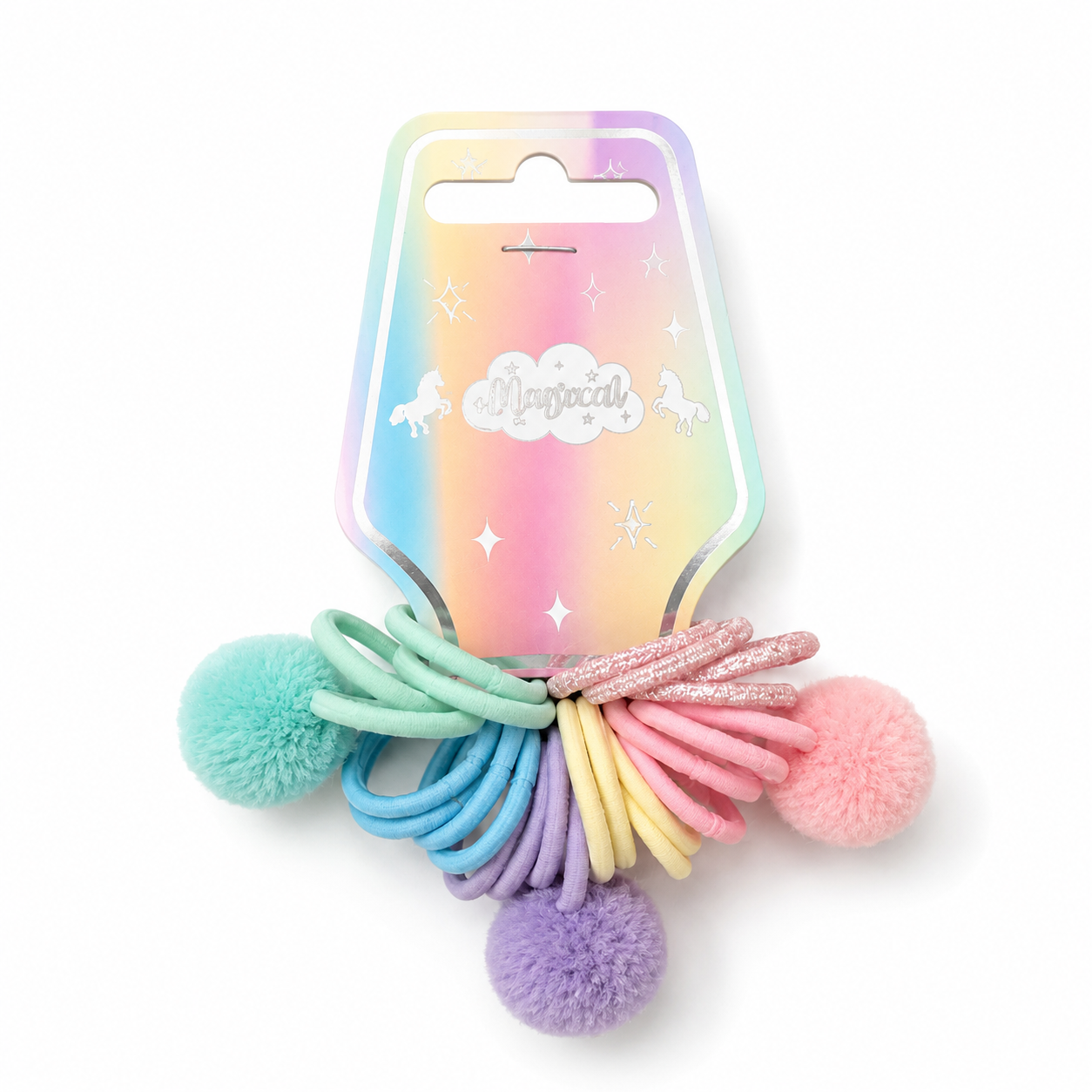 Girls Pastel Pom Pom Hair Ties Set – 24 Pack