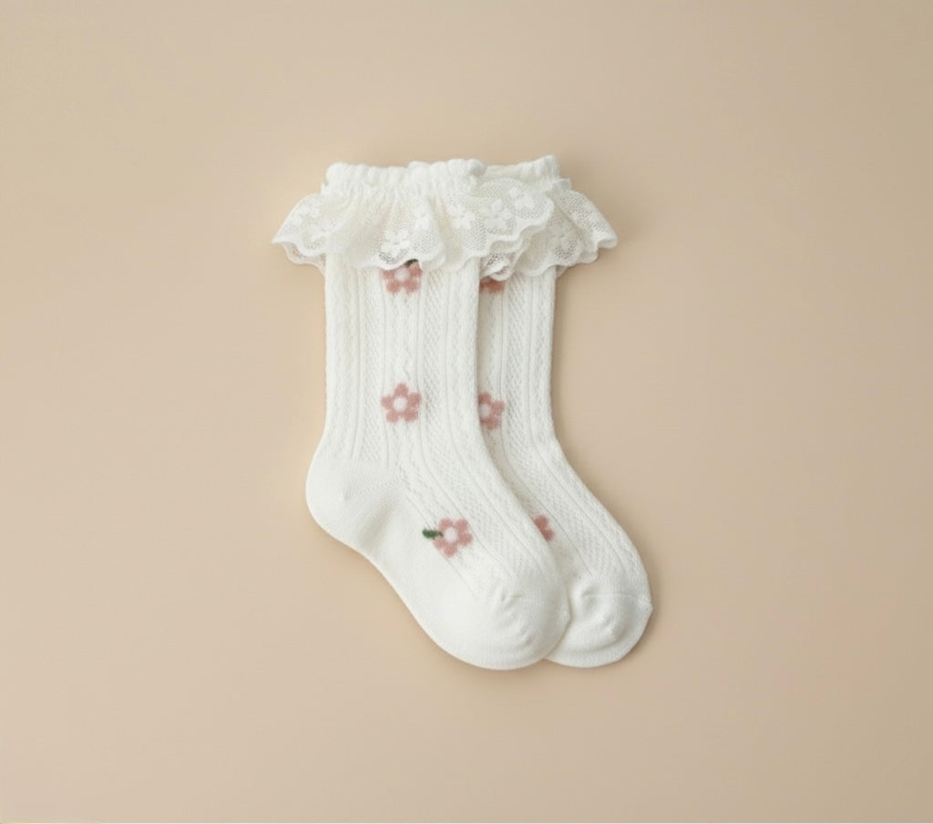 Floral Lace Frill Cotton Socks – Baby Girl