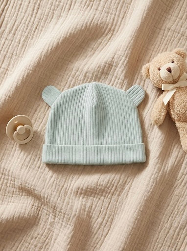 Light Blue Ribbed Baby Bear Hat