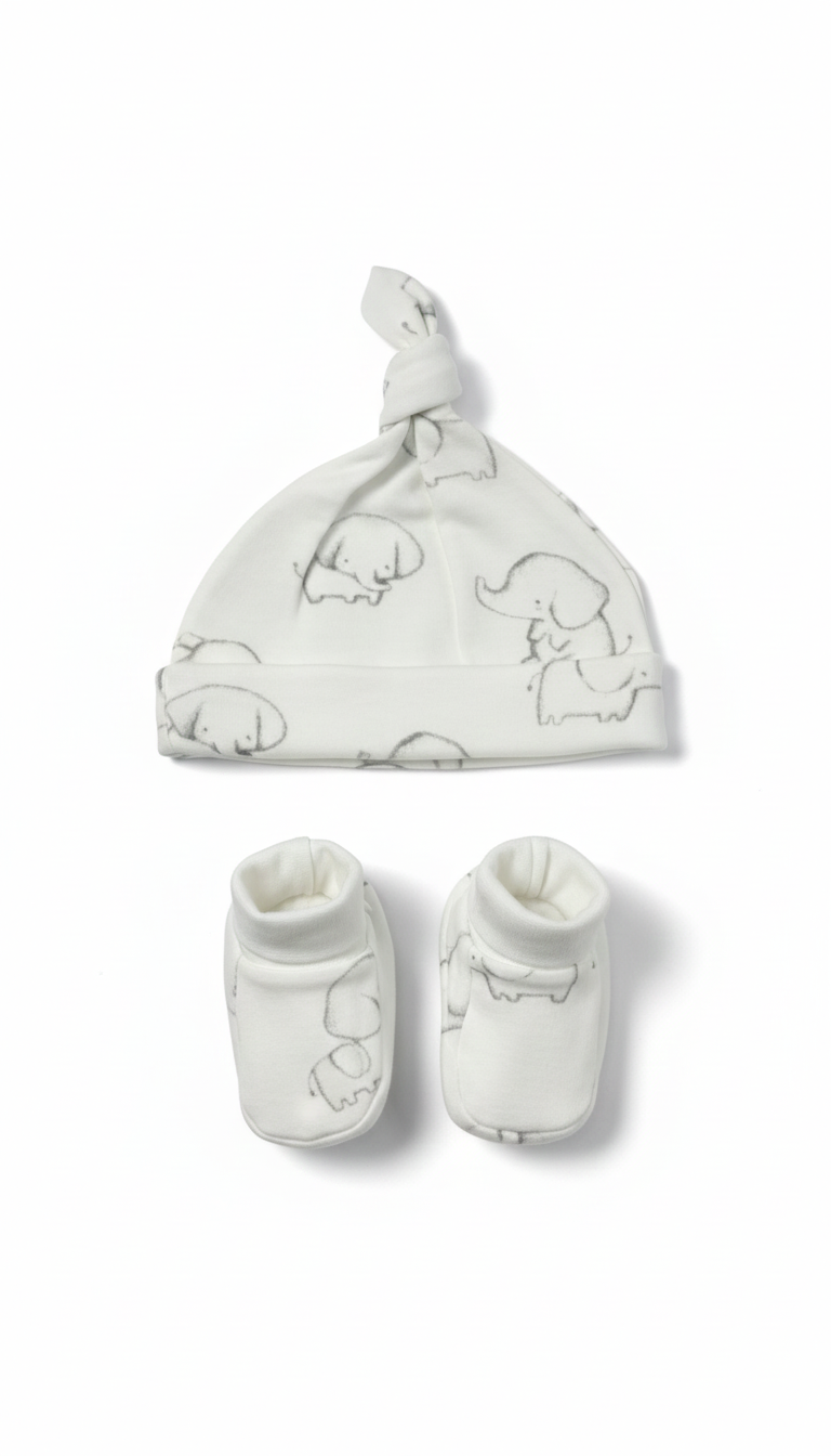 Elephant Print Hat & Booties Set