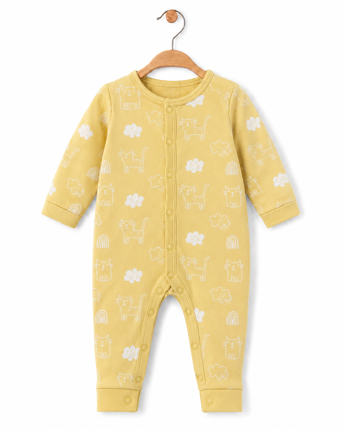 GÉMO Baby Cat & Rainbow Print Romper – Mustard Yellow