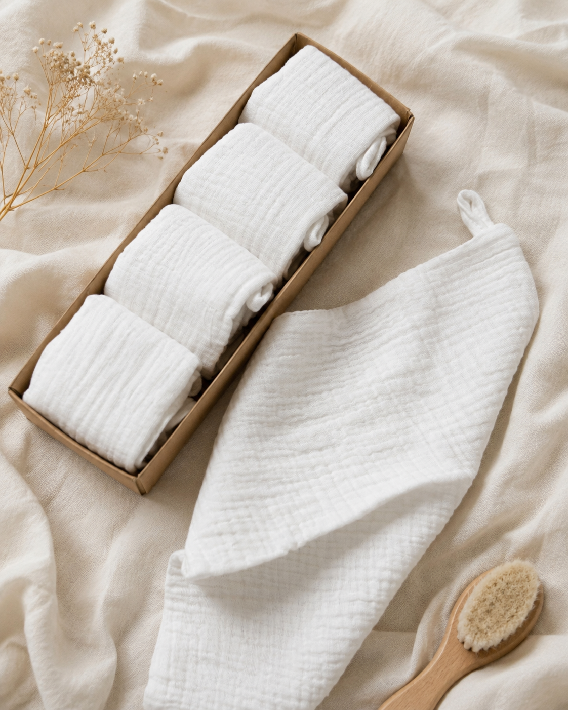 White Cotton Muslin Baby Washcloths – 4 Pack