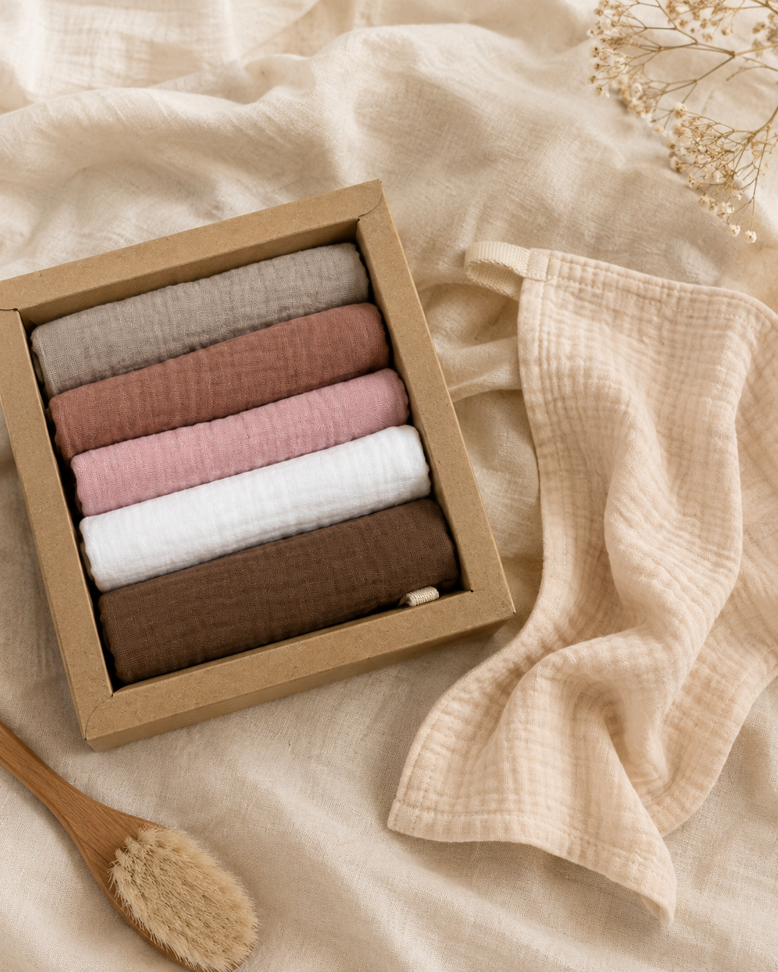 6-Pack Cotton Muslin Baby Washcloths – Neutral & Blush Colours