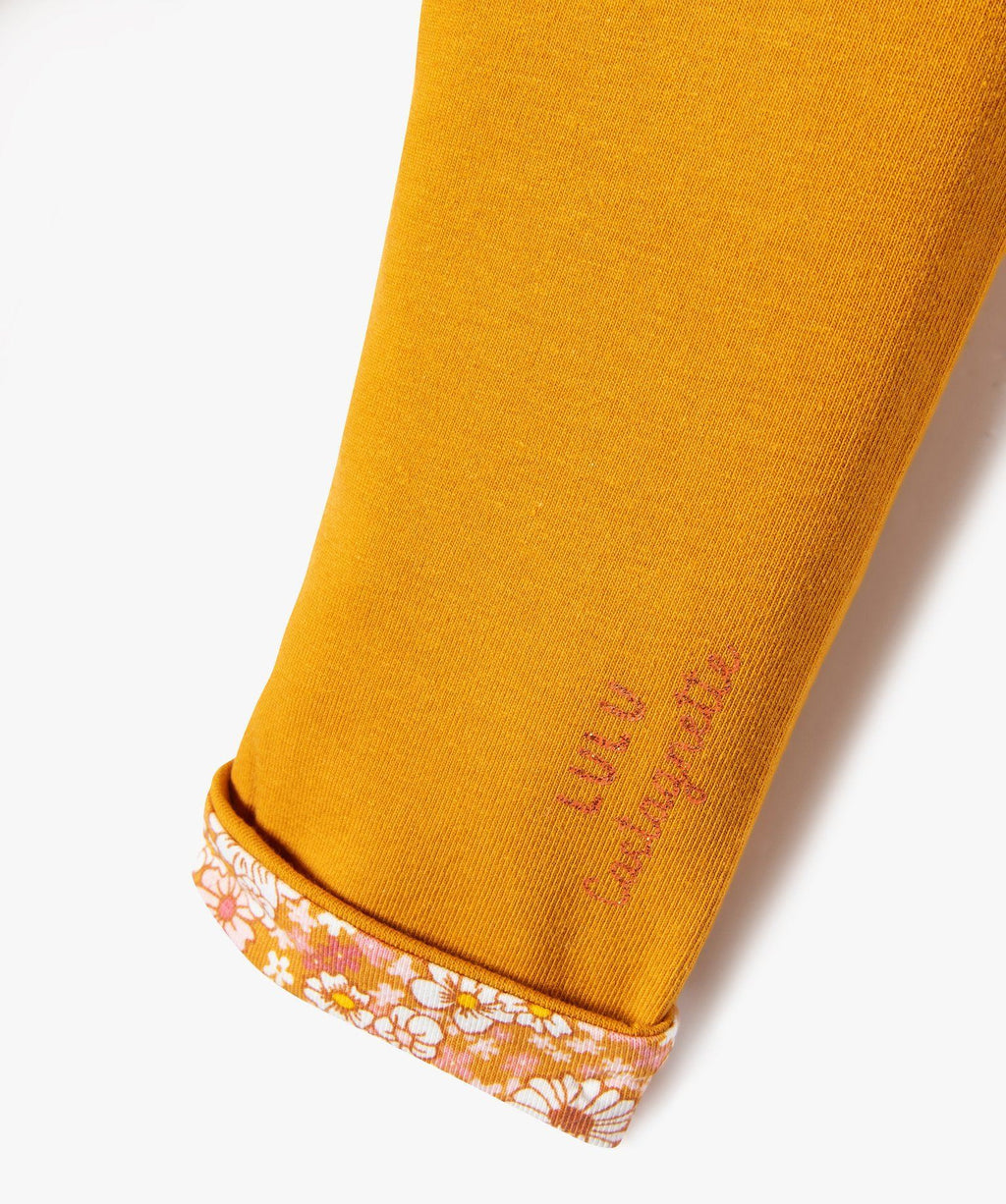 Lulucastagnette Reversible Baby Girl Leggings – Floral & Mustard