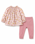 LuluCastagnette Baby Girl Floral Blouse & Pink Leggings Set