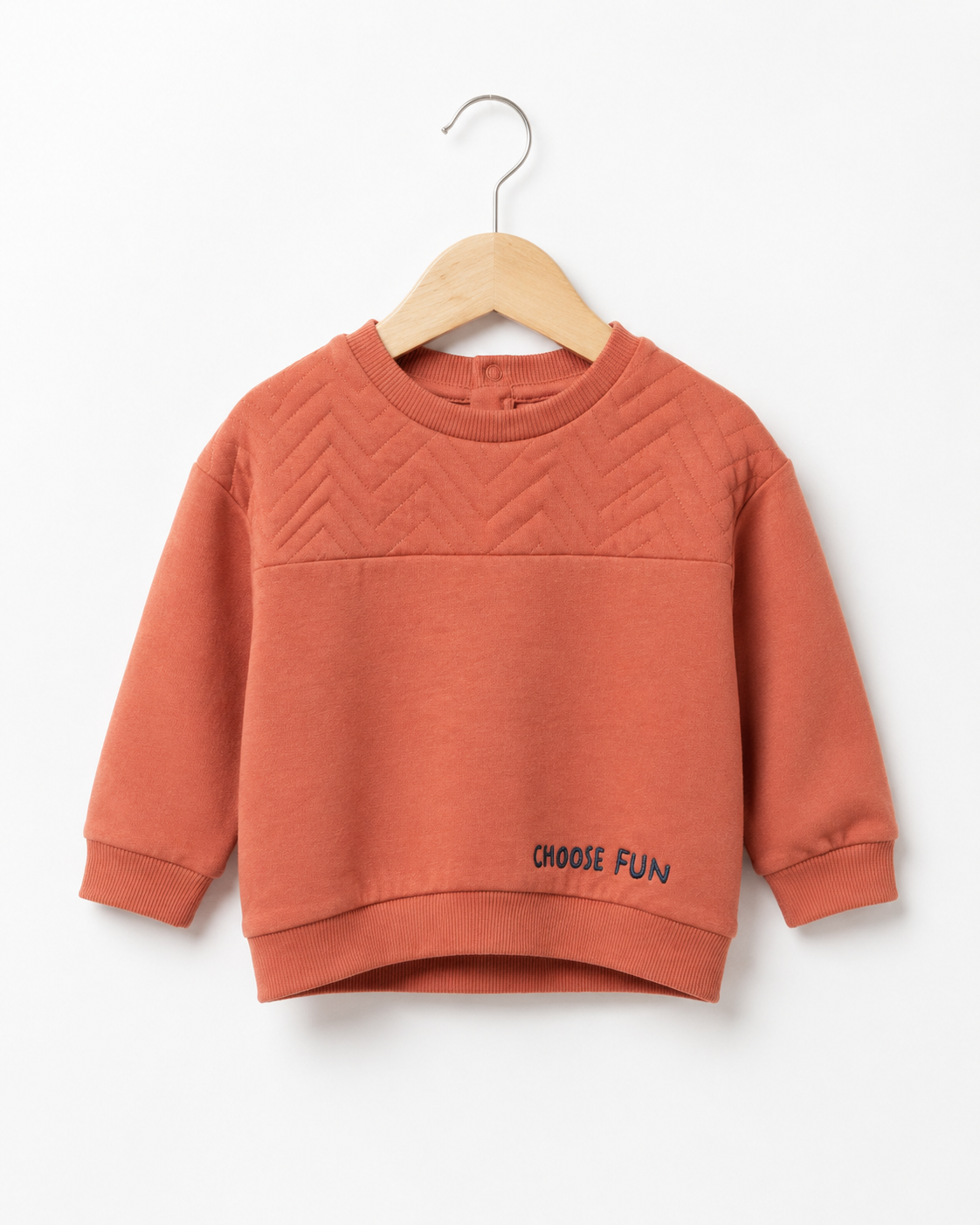 GÉMO Baby “Choose Fun” Quilted Sweatshirt – Rust
