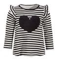 First Impressions Striped Top with Heart Appliqué – Black & White