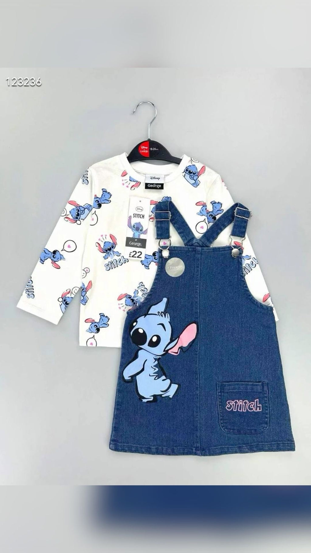 George Disney Stitch Denim Pinafore Set