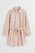 H&M Girls Blush Printed Shirt Dress with Waist Tie