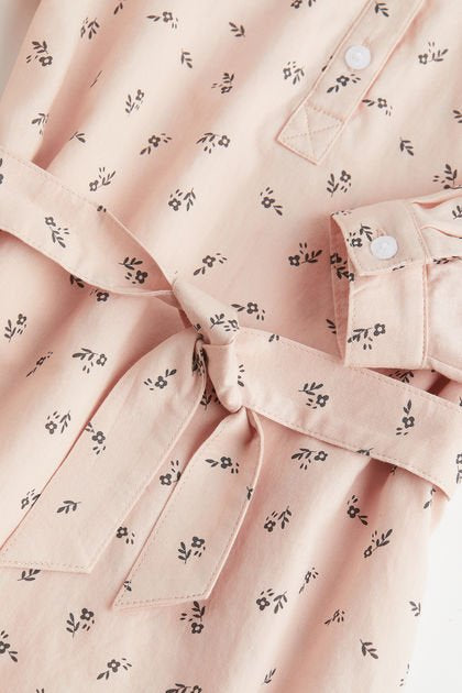 H&M Girls Blush Printed Shirt Dress with Waist Tie
