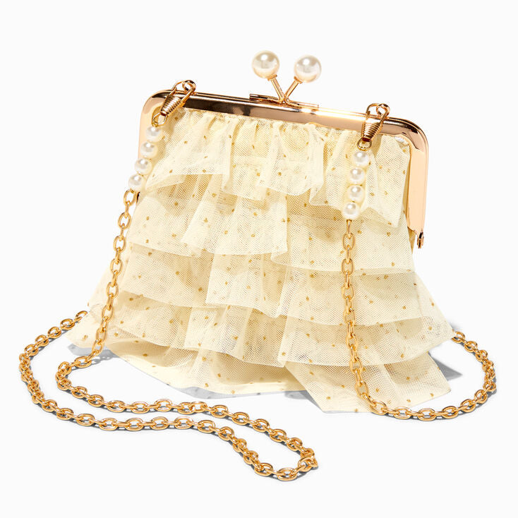 Claire’s Girls Gold Ruffle Crossbody Bag