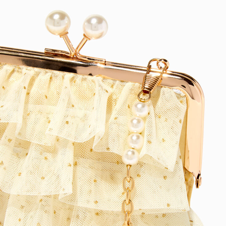 Claire’s Girls Gold Ruffle Crossbody Bag