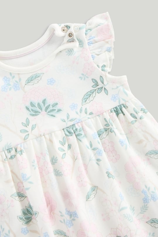 Baby Girl Floral Dress Bodysuit with Matching Bib