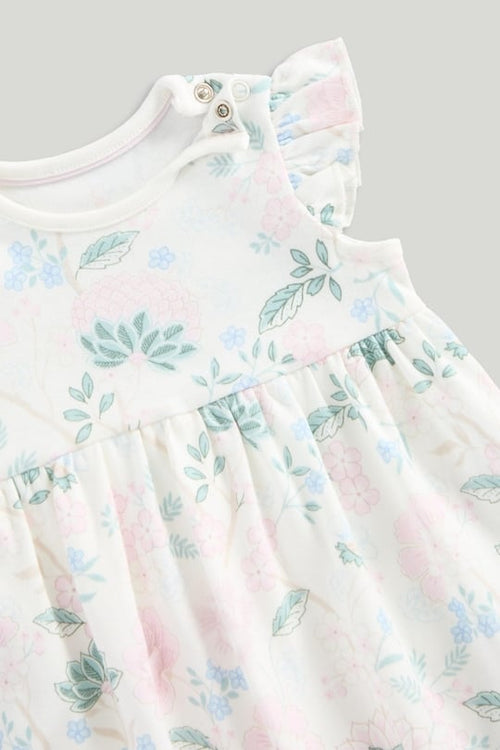 Baby Girl Floral Dress Bodysuit with Matching Bib