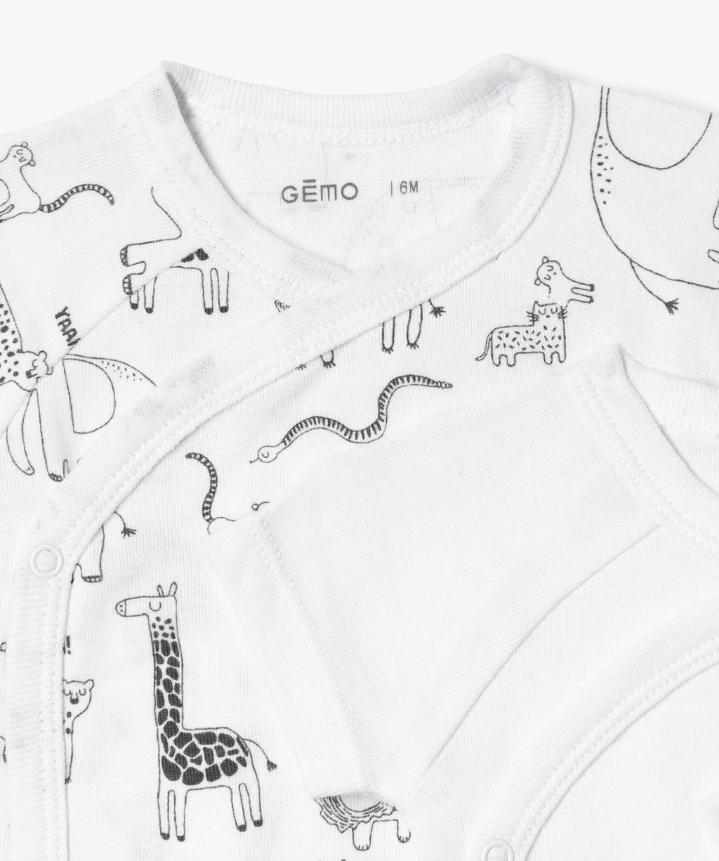 Baby Short Sleeve Cross-Over Bodysuits – 3 Pack Safari Set