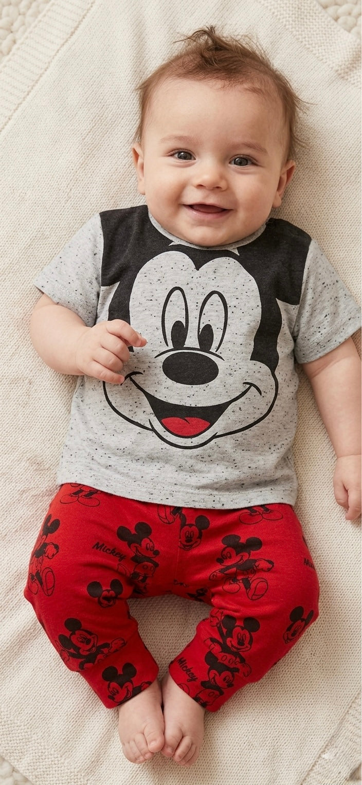 Mickey Mouse Baby T-Shirt & Red Trousers Set