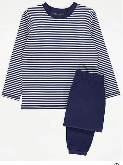 George Kids Navy Stripe Long Sleeve Pyjama Set