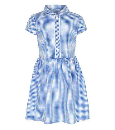 George Girls Gingham Shirt Dress with Tie Back – Blue & White