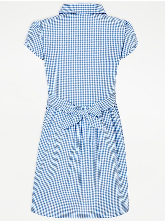 George Girls Gingham Shirt Dress with Tie Back – Blue & White