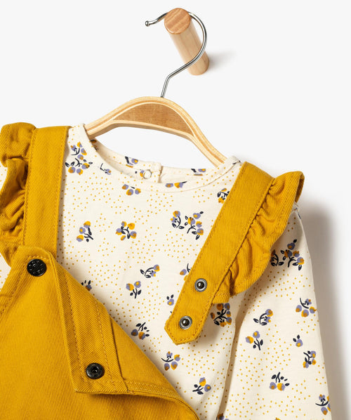 2-Piece Baby Girl Set – Yellow Pinafore Dress & Long-Sleeve Printed T-Shirt