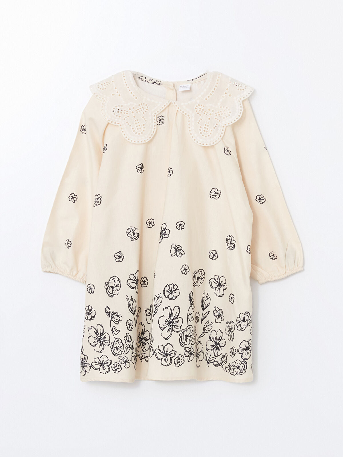 LC Waikiki Girls Cream Floral Dress with Lace Collar