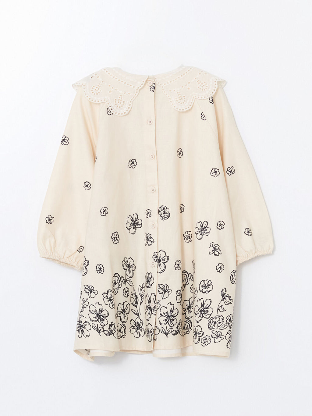 LC Waikiki Girls Cream Floral Dress with Lace Collar