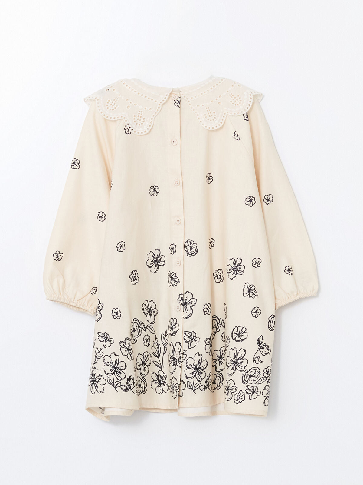 LC Waikiki Girls Cream Floral Dress with Lace Collar