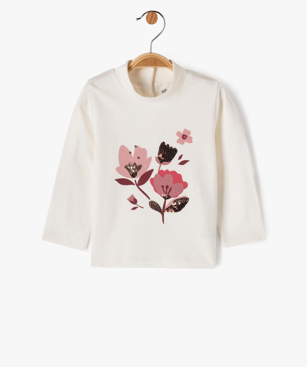 GÉMO Baby Girl Ecru Floral Long-Sleeve Top