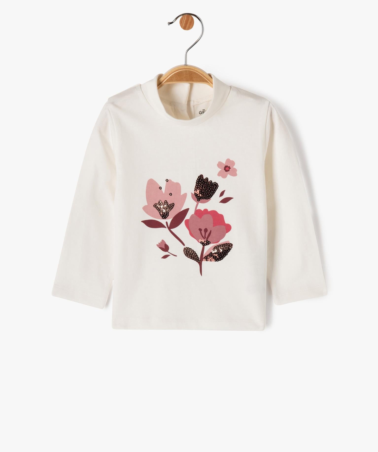 GÉMO Baby Girl Ecru Floral Long-Sleeve Top