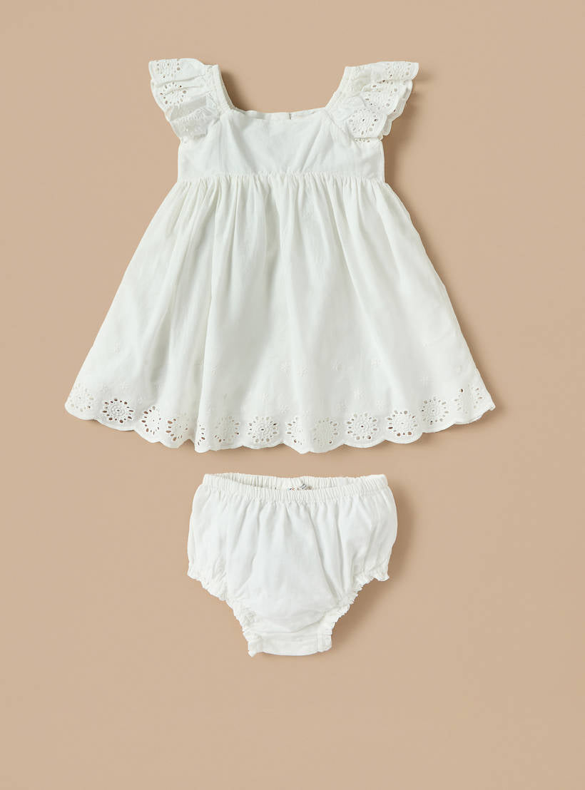 Juniors Broderie Dress & Bloomers Set – Ivory