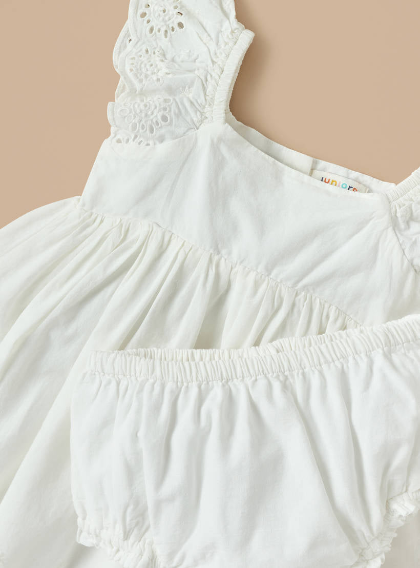 Juniors Broderie Dress & Bloomers Set – Ivory