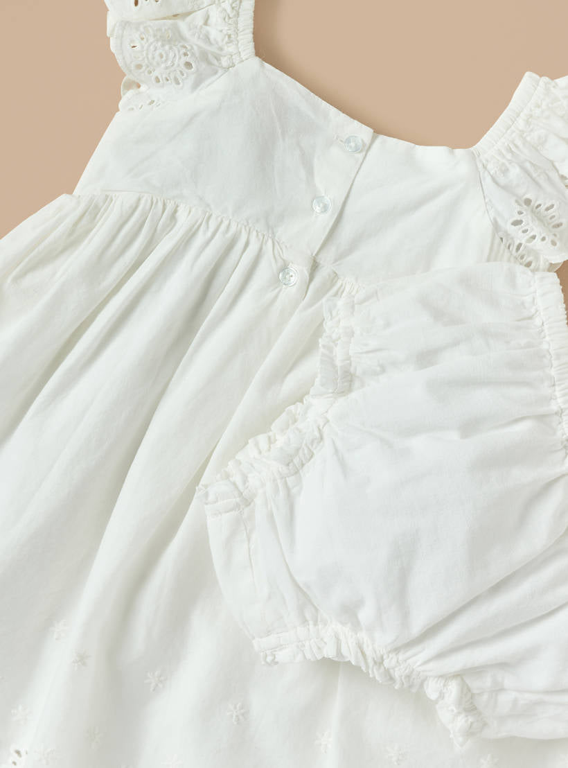 Juniors Broderie Dress & Bloomers Set – Ivory