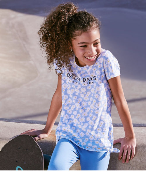 Alive Girls Daisy Print Side Tie Top