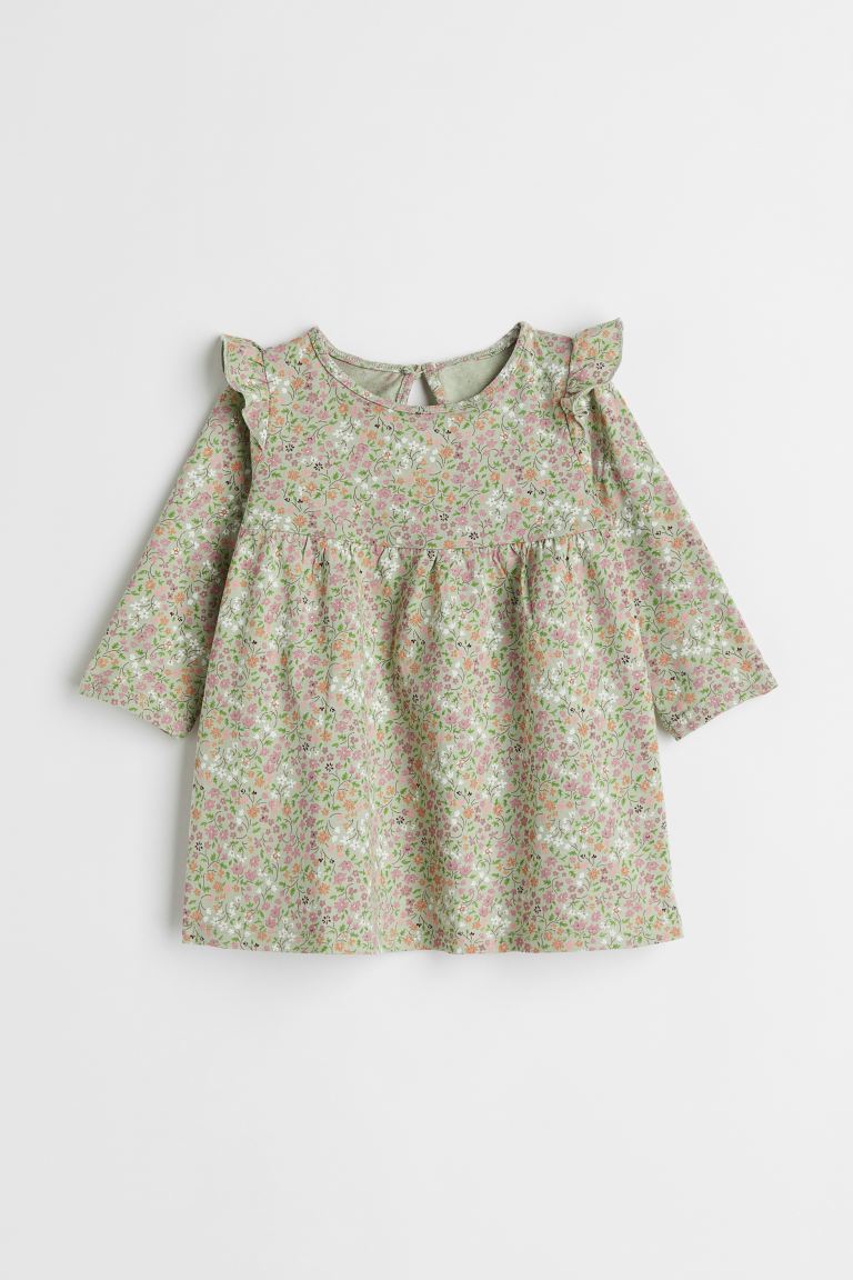 H&M Girls Pastel Floral Dress with Ruffle Shoulders