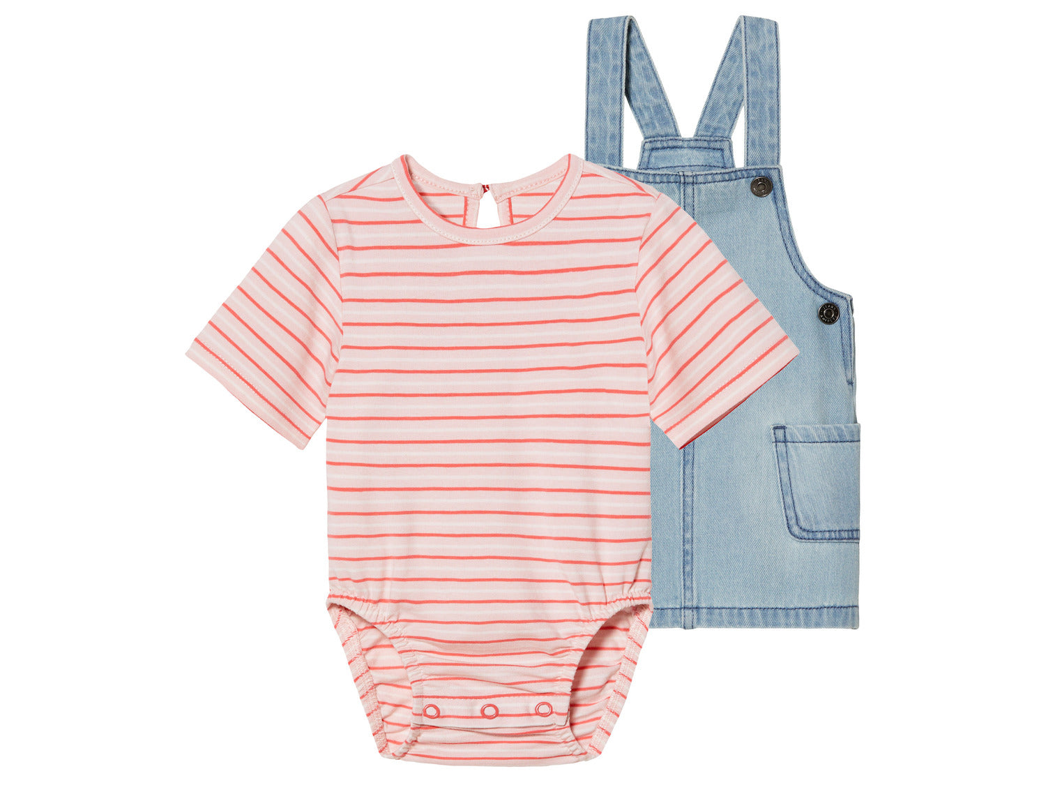 Kuniboo Baby Denim Pinafore Dress & Striped Bodysuit Set