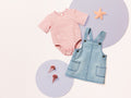 Kuniboo Baby Denim Pinafore Dress & Striped Bodysuit Set