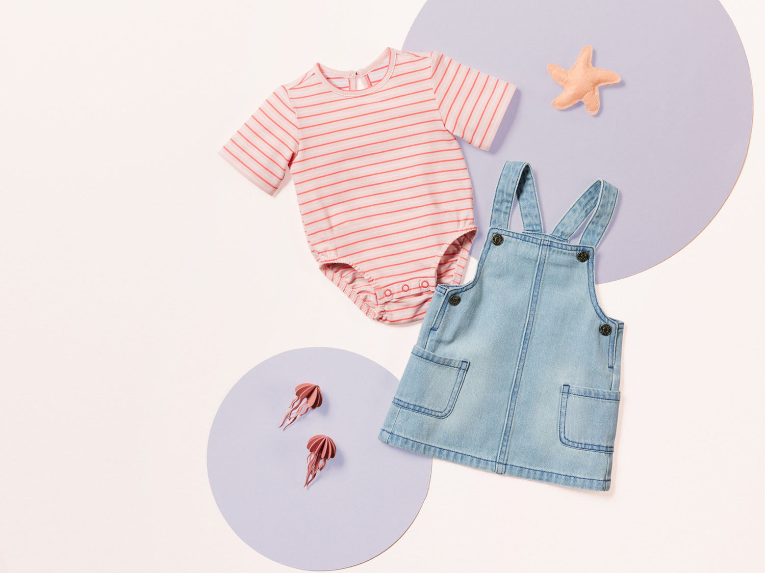 Kuniboo Baby Denim Pinafore Dress & Striped Bodysuit Set