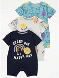 George Baby 3-Pack Happy Day Short Sleeve Rompers