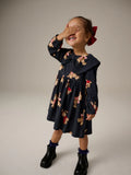 Next Baby Teddy Bear Print Long Sleeve Dress – Navy