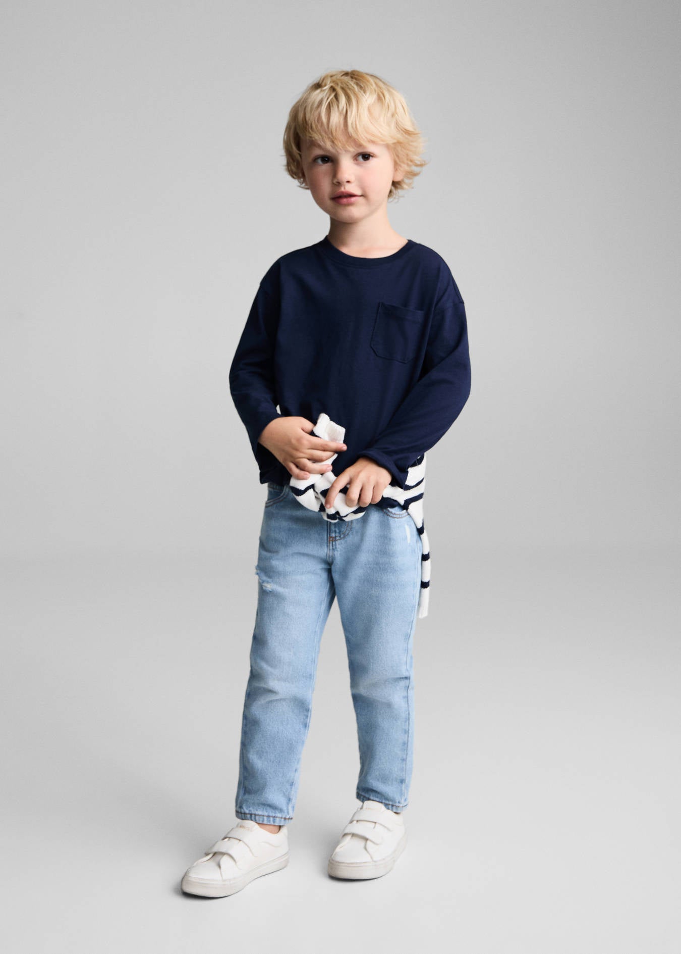 Mango Kids Navy Long Sleeve Pocket T-Shirt