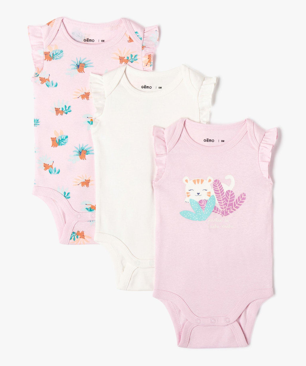 Gémo Sleeveless Jungle Motif Bodysuits – Set of 3
