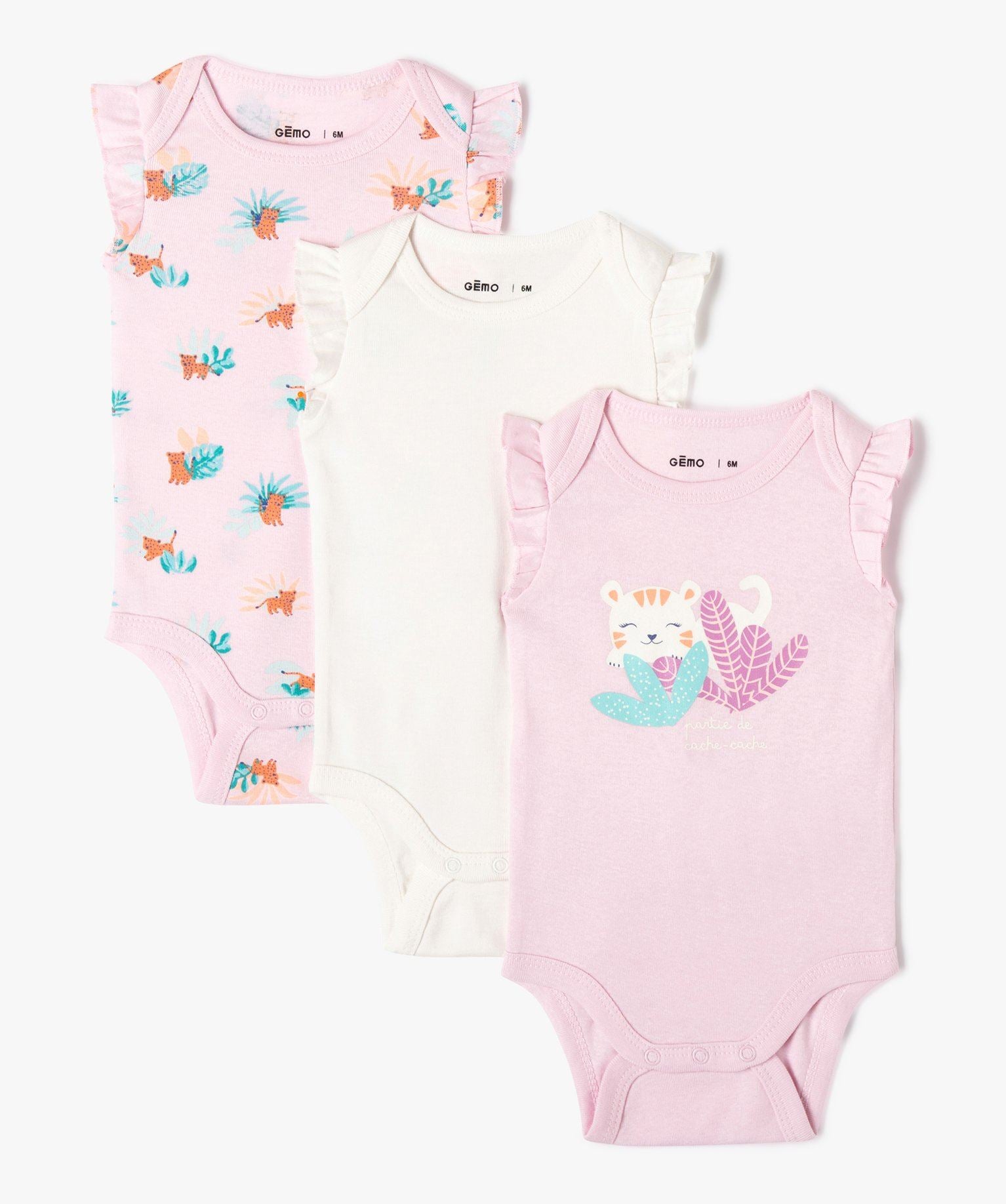 Gémo Sleeveless Jungle Motif Bodysuits – Set of 3