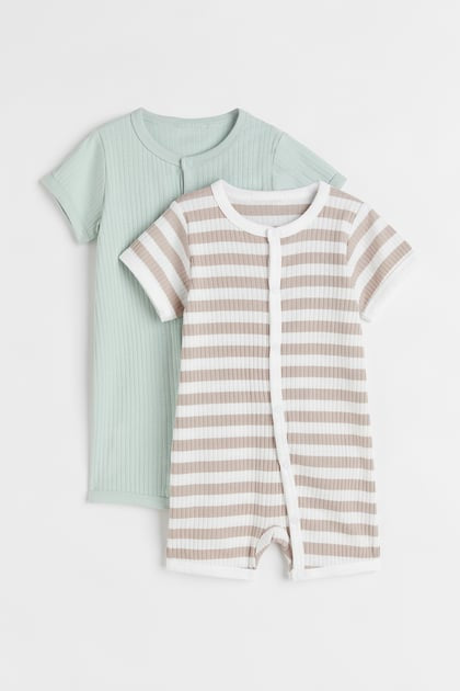 H&M 2-Pack Ribbed Cotton Rompers