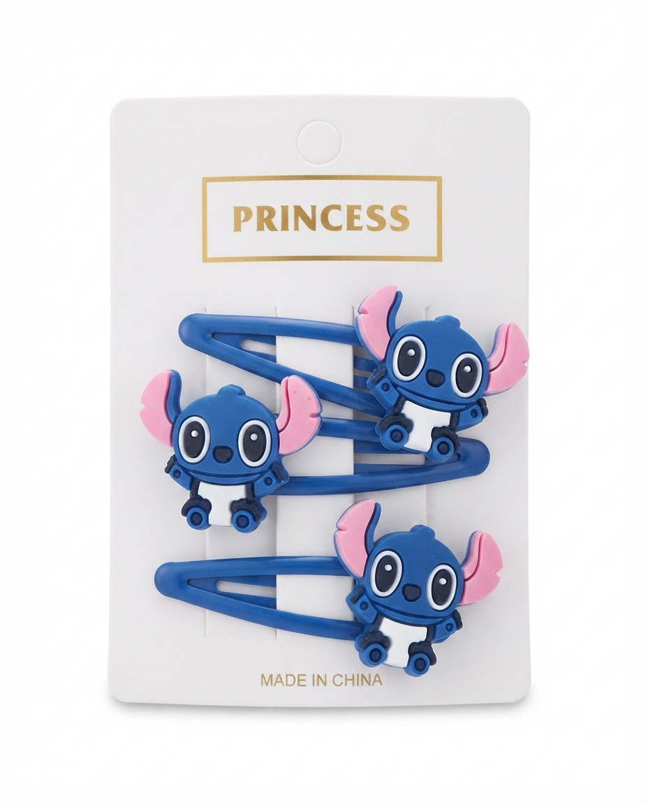 Disney Stitch Girls Hair Clips – 3 Piece Snap Clip Set