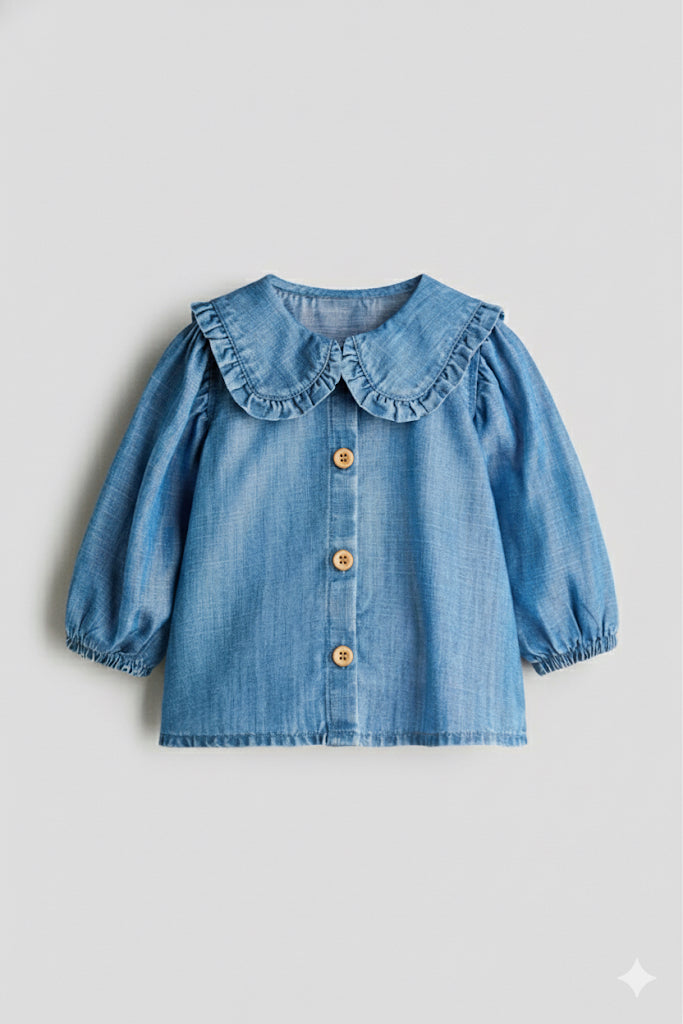 H&M Chambray Frill Collar Blouse