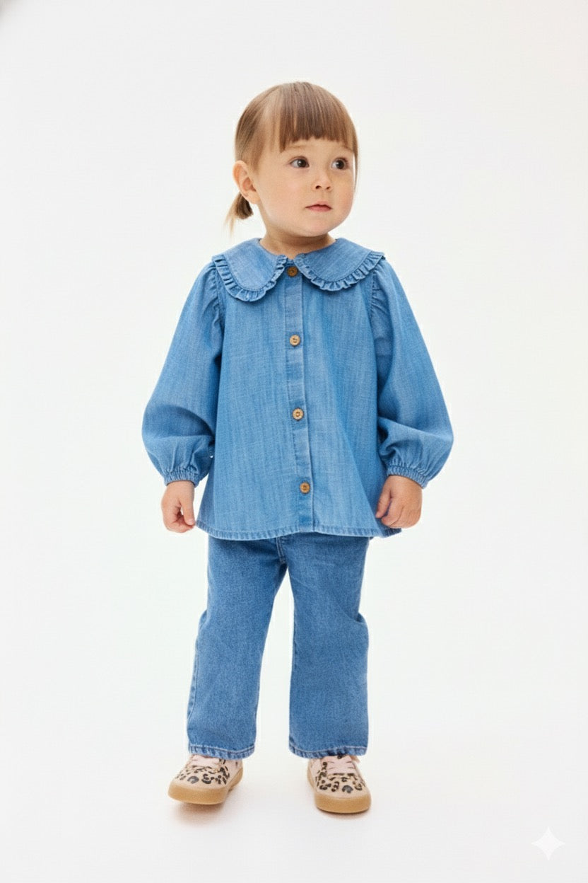 H&M Chambray Frill Collar Blouse